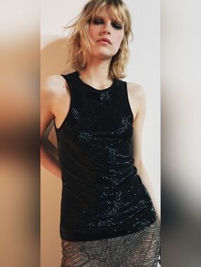 Zara Black Beaded Sleeveless Tank Top
